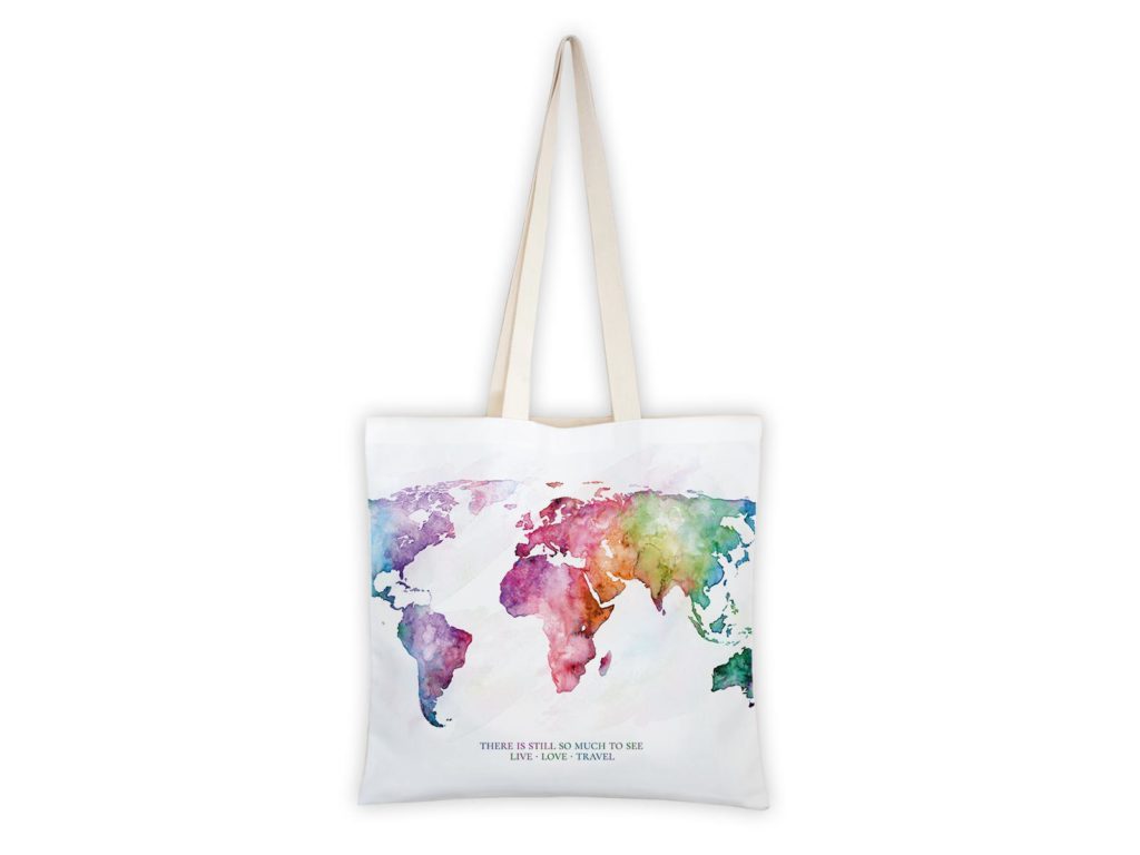 MALUU Shopping Bag Baumwolle, Motiv Weltkarte rainbow
